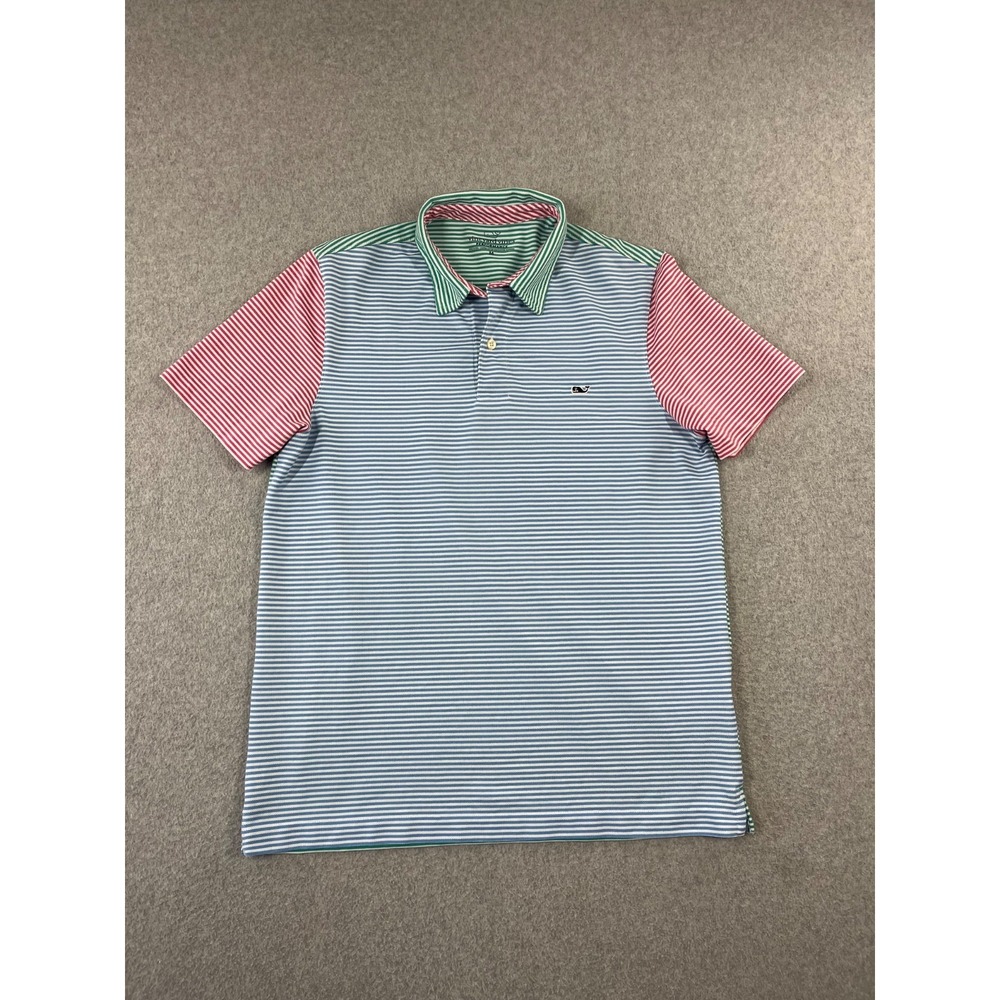 Vineyard Vines Party Stripe Performance Pique Polo Shirt Mens M Multicolor